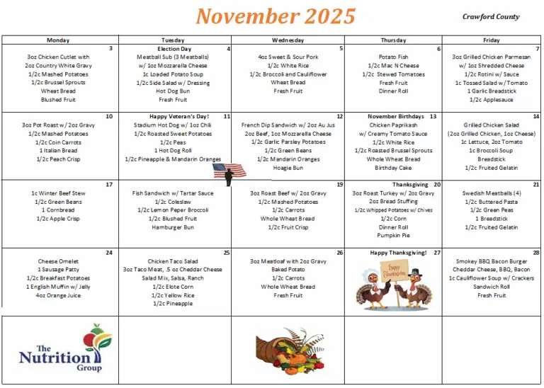 November 2025 Menu