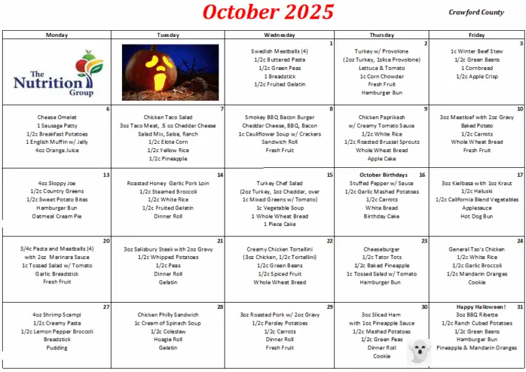 October 2025 Menu