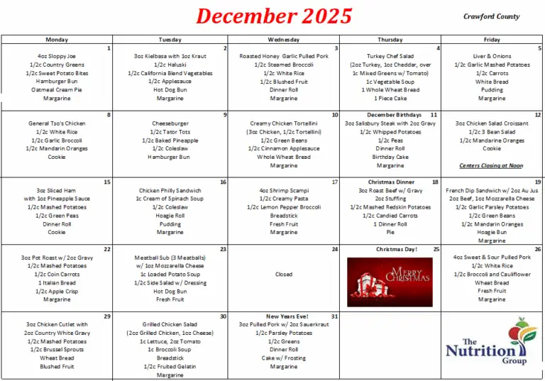 December 2025 Menu