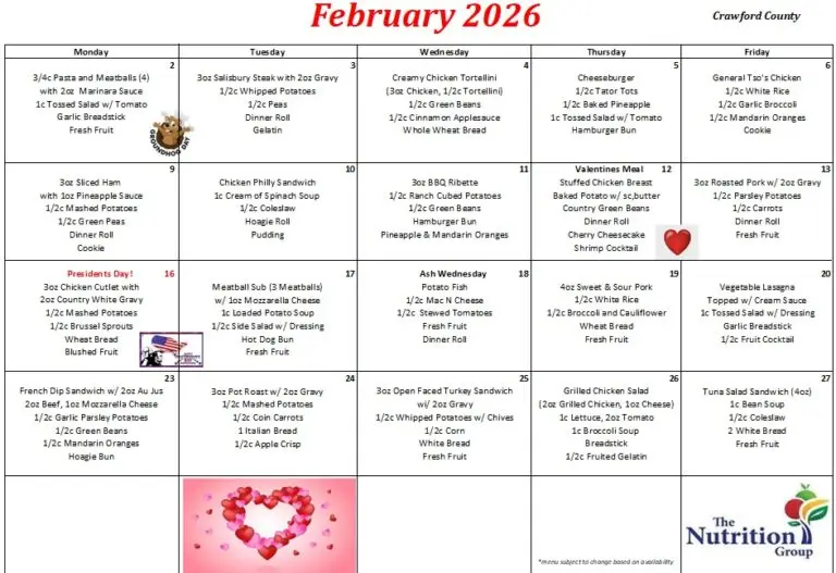 February 2026 Menu