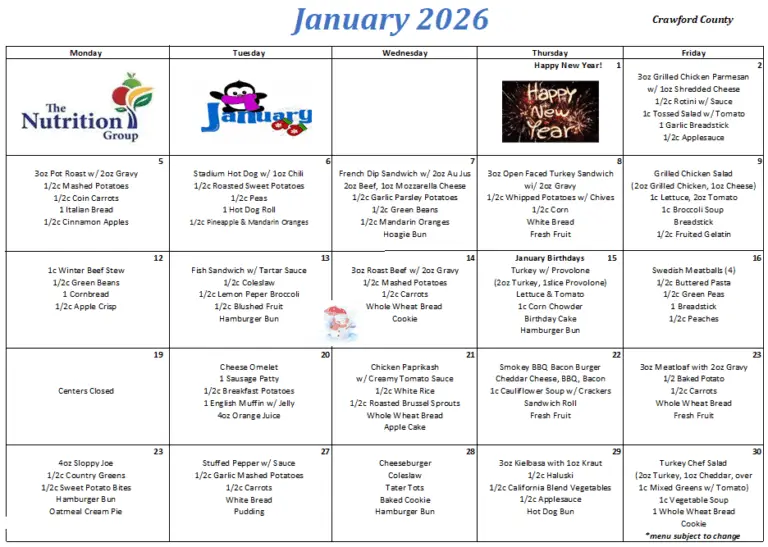 January 2026 Menu