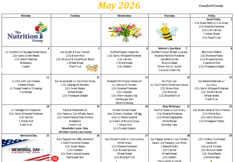 May 2026 Menu