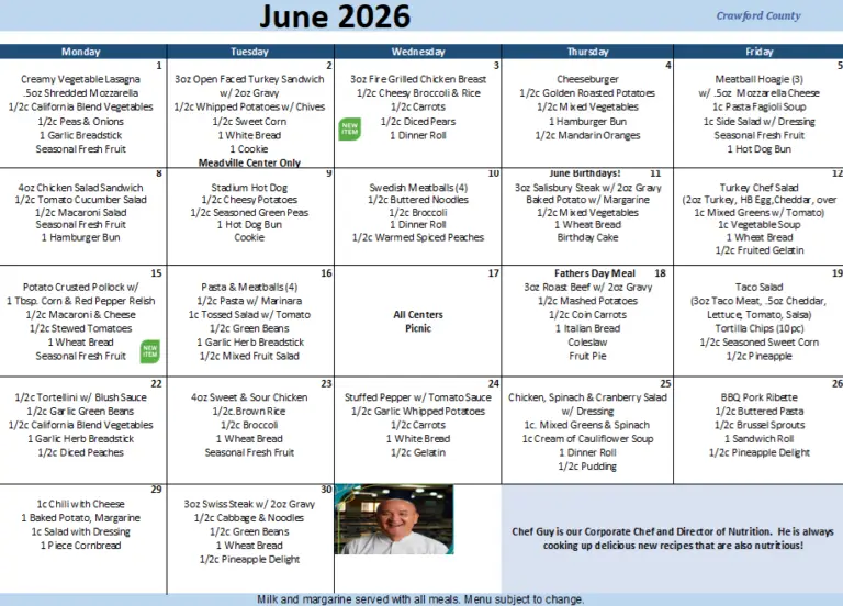 June 2026 Menu