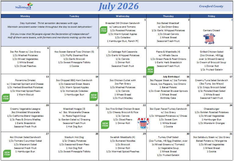 July 2026 Menu