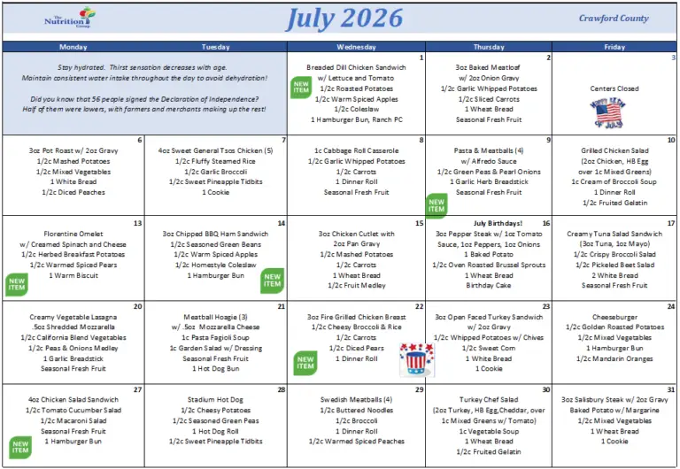 July 2026 Menu