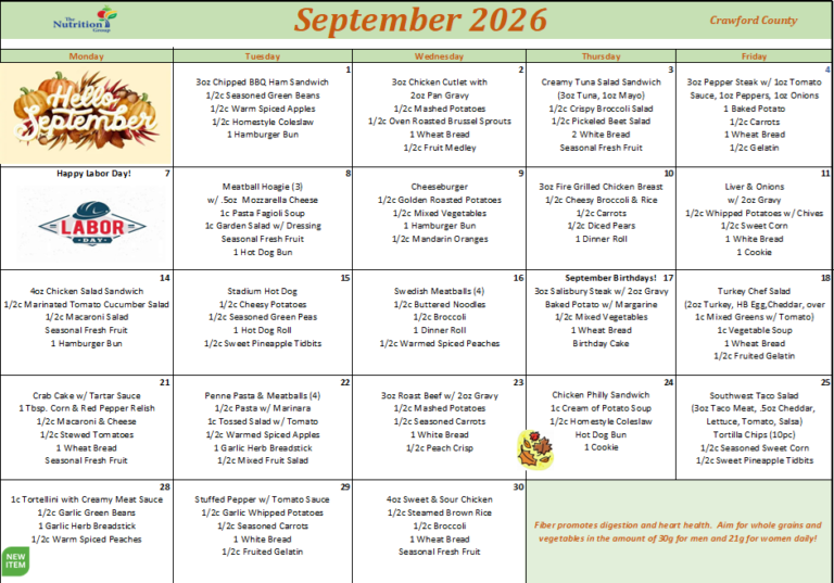 September 2026 Menu