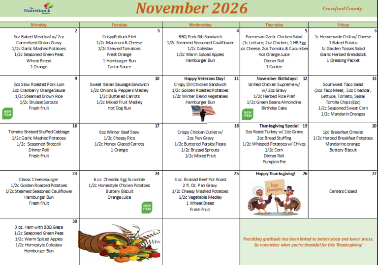 November 2026 Menu